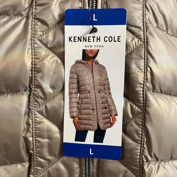 KENNETH COLE BROWN WOMENS HOODED QUILTED LINED  PUFFER JACKET SIZE LARGE *NWT* - Picture 3 of 14